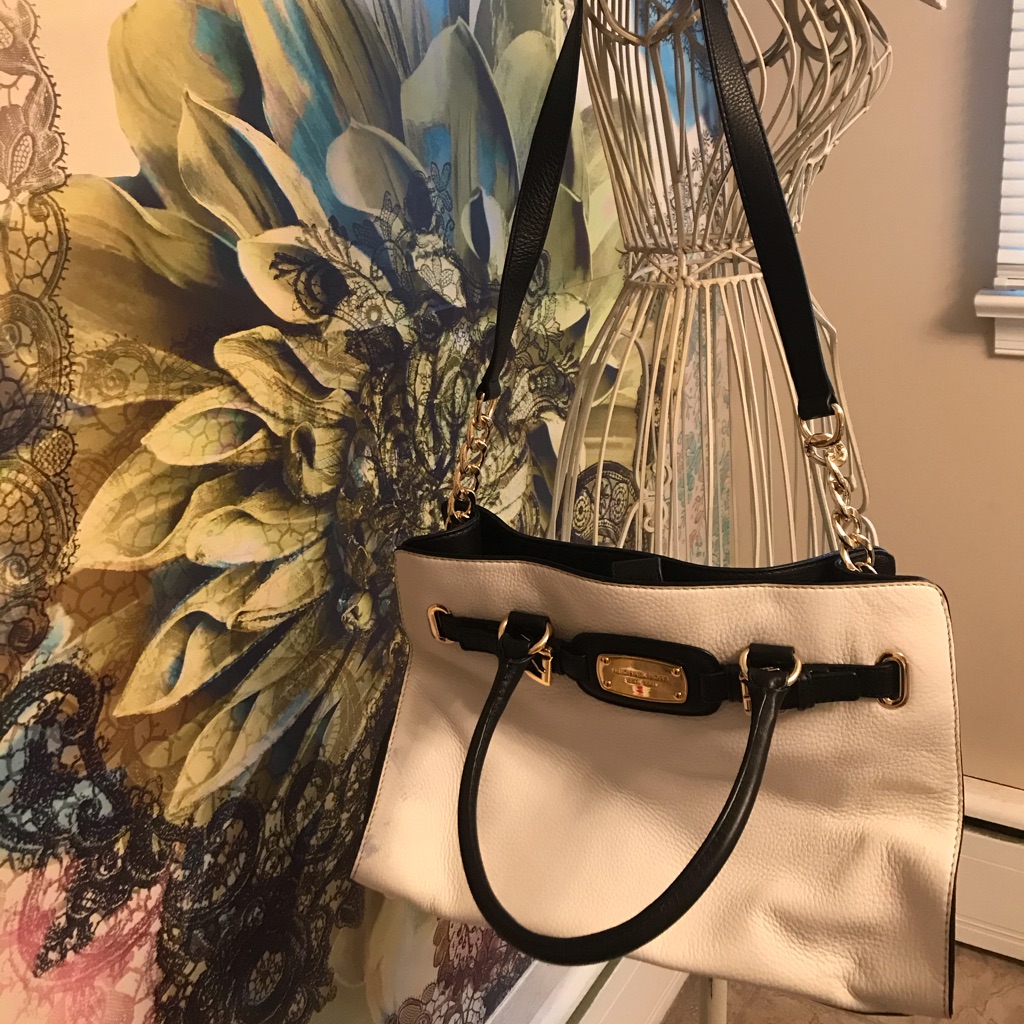 Michael Kors Hamilton Black And White Leather Tote